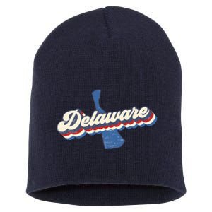 State Of Delaware Retro Logo Short Acrylic Beanie