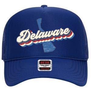 State Of Delaware Retro Logo High Crown Mesh Back Trucker Hat