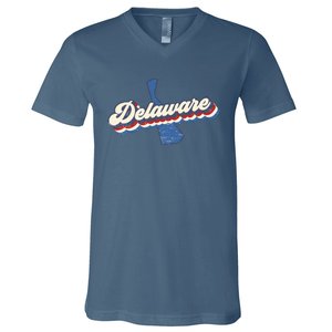 State Of Delaware Retro Logo V-Neck T-Shirt