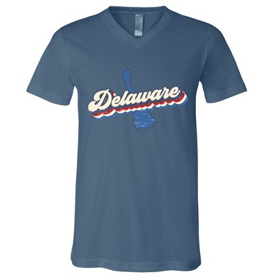State Of Delaware Retro Logo V-Neck T-Shirt