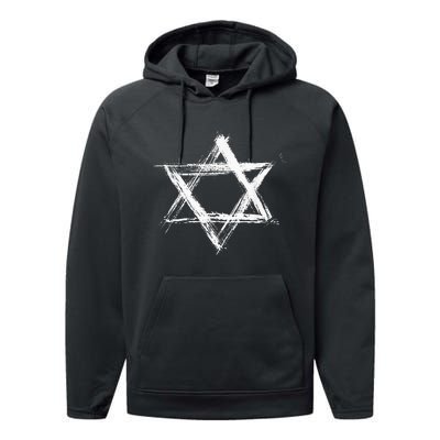 Star Of David Pride Israel Jewish Israeli Flag Brush Stroke Performance Fleece Hoodie