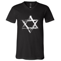 Star Of David Pride Israel Jewish Israeli Flag Brush Stroke V-Neck T-Shirt