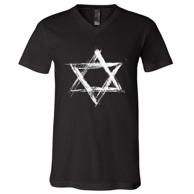 Star Of David Pride Israel Jewish Israeli Flag Brush Stroke V-Neck T-Shirt