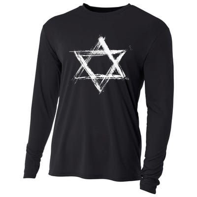 Star Of David Pride Israel Jewish Israeli Flag Brush Stroke Cooling Performance Long Sleeve Crew