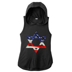 Star Of David American Flag Pro Israel Usa Israeli Jewish Ladies PosiCharge Tri-Blend Wicking Draft Hoodie Tank