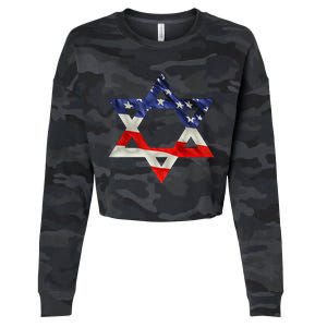 Star Of David American Flag Pro Israel Usa Israeli Jewish Cropped Pullover Crew