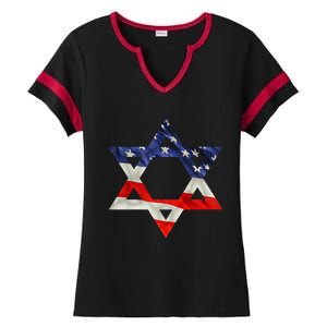 Star Of David American Flag Pro Israel Usa Israeli Jewish Ladies Halftime Notch Neck Tee