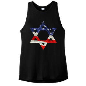 Star Of David American Flag Pro Israel Usa Israeli Jewish Ladies PosiCharge Tri-Blend Wicking Tank