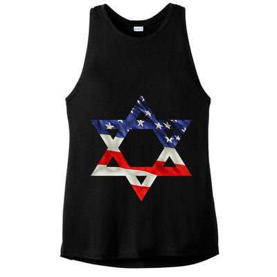 Star Of David American Flag Pro Israel Usa Israeli Jewish Ladies PosiCharge Tri-Blend Wicking Tank
