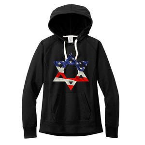 Star Of David American Flag Pro Israel Usa Israeli Jewish Women's Fleece Hoodie