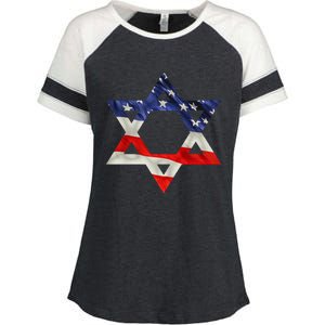 Star Of David American Flag Pro Israel Usa Israeli Jewish Enza Ladies Jersey Colorblock Tee