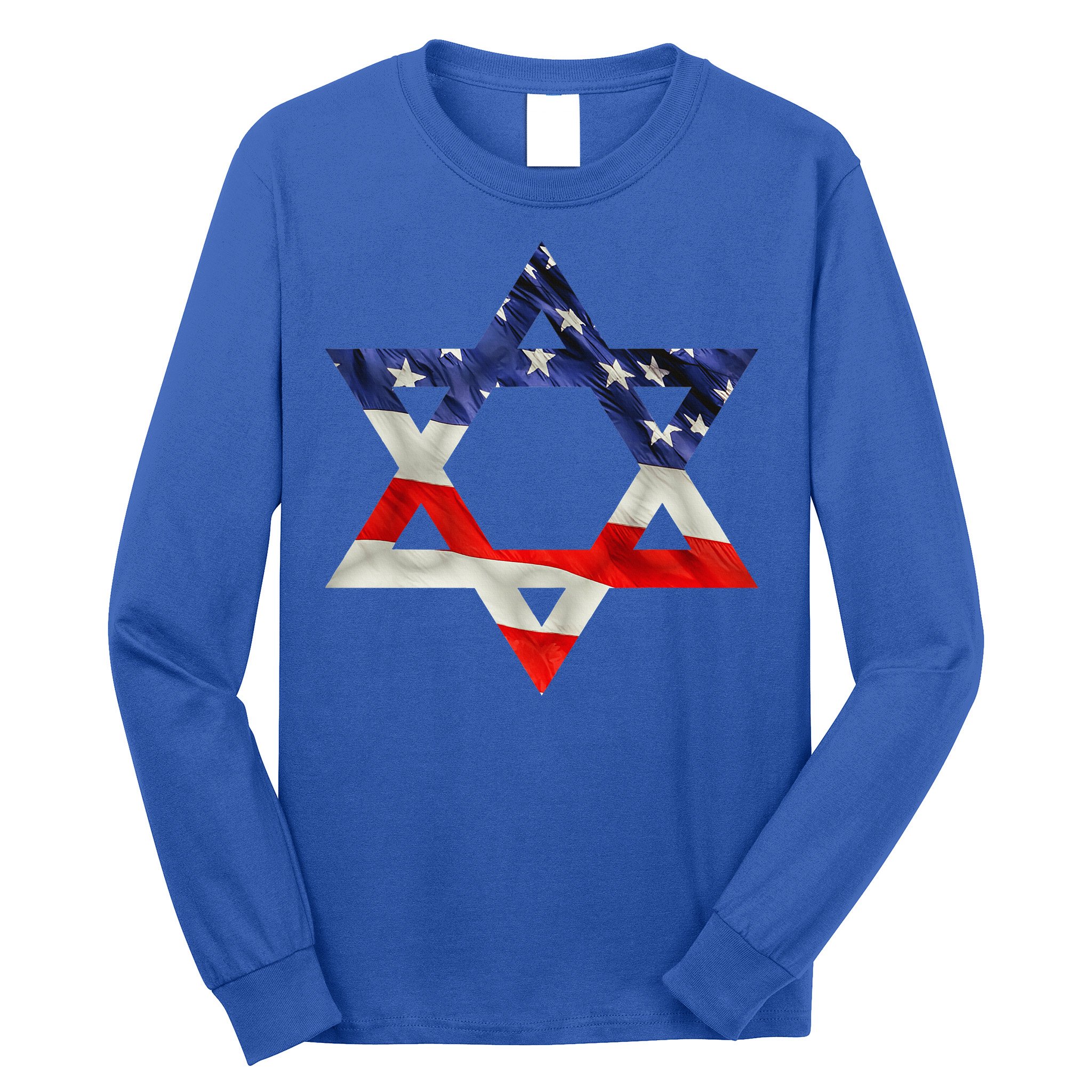 Star Of David American Flag Pro Israel Usa Israeli Jewish Long Sleeve Shirt