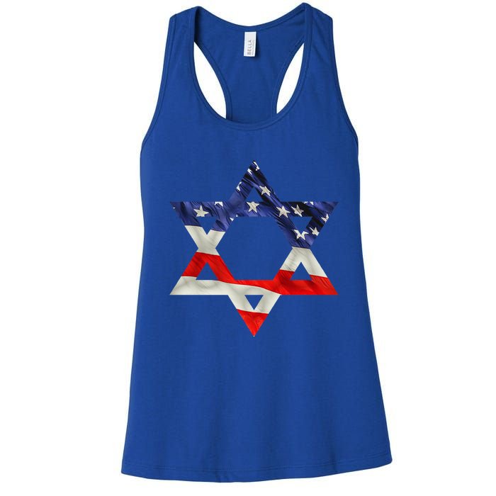 Star Of David American Flag Pro Israel Usa Israeli Jewish Women's Racerback Tank