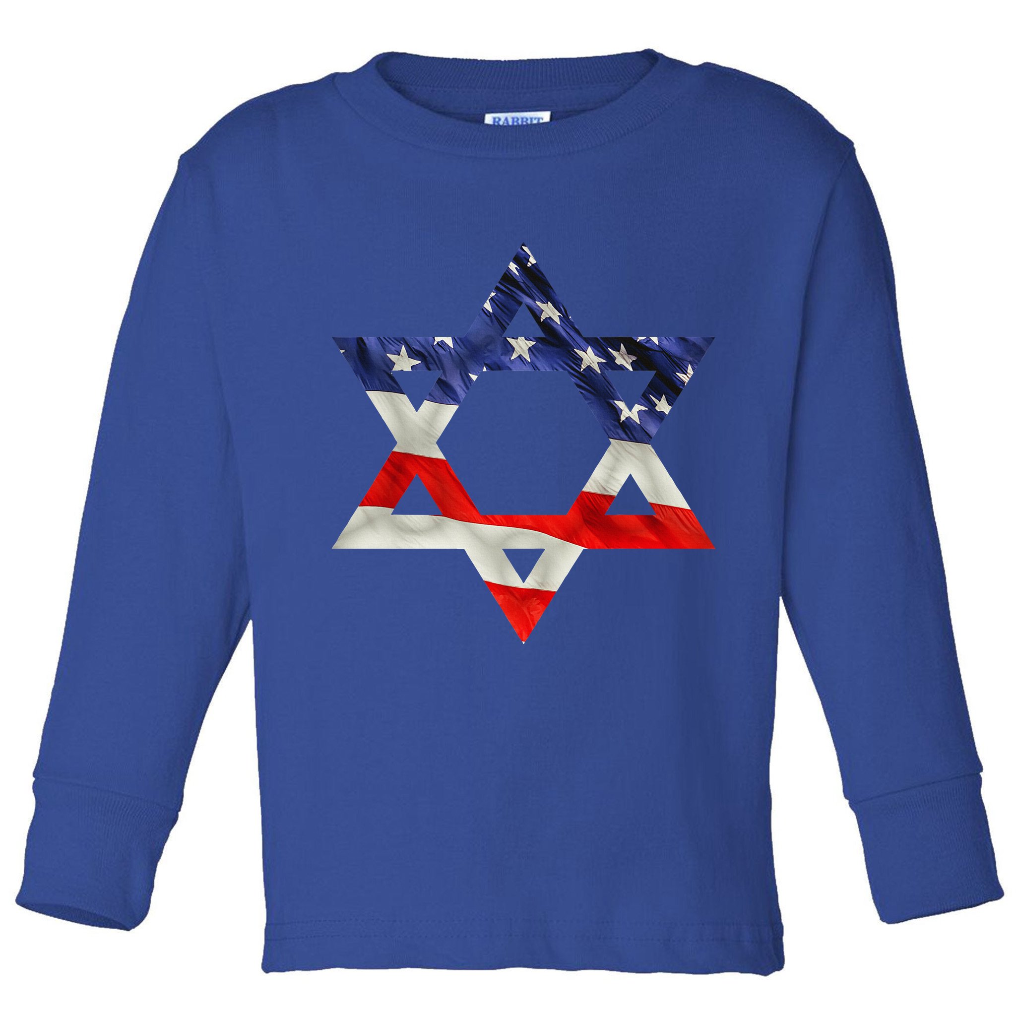 Star Of David American Flag Pro Israel Usa Israeli Jewish Toddler Long Sleeve Shirt