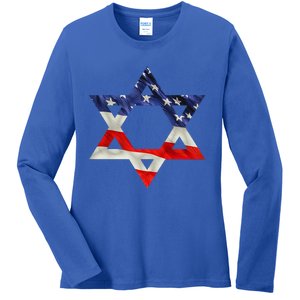 Star Of David American Flag Pro Israel Usa Israeli Jewish Ladies Long Sleeve Shirt