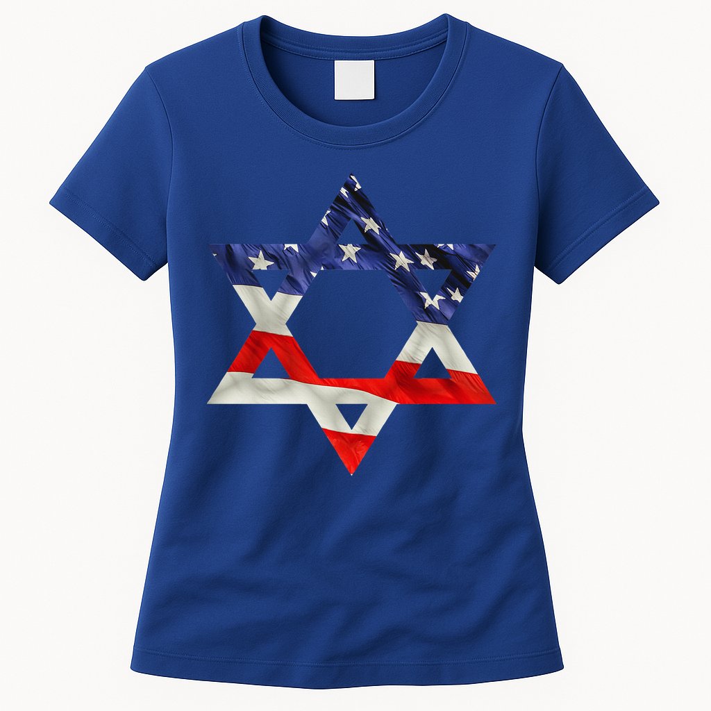 Star Of David American Flag Pro Israel Usa Israeli Jewish Womens T-Shirt