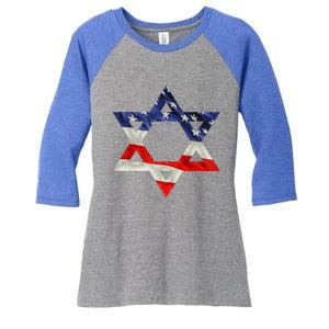 Star Of David American Flag Pro Israel Usa Israeli Jewish Women's Tri-Blend 3/4-Sleeve Raglan Shirt