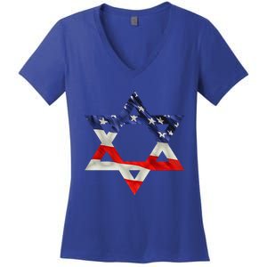 Star Of David American Flag Pro Israel Usa Israeli Jewish Women's V-Neck T-Shirt