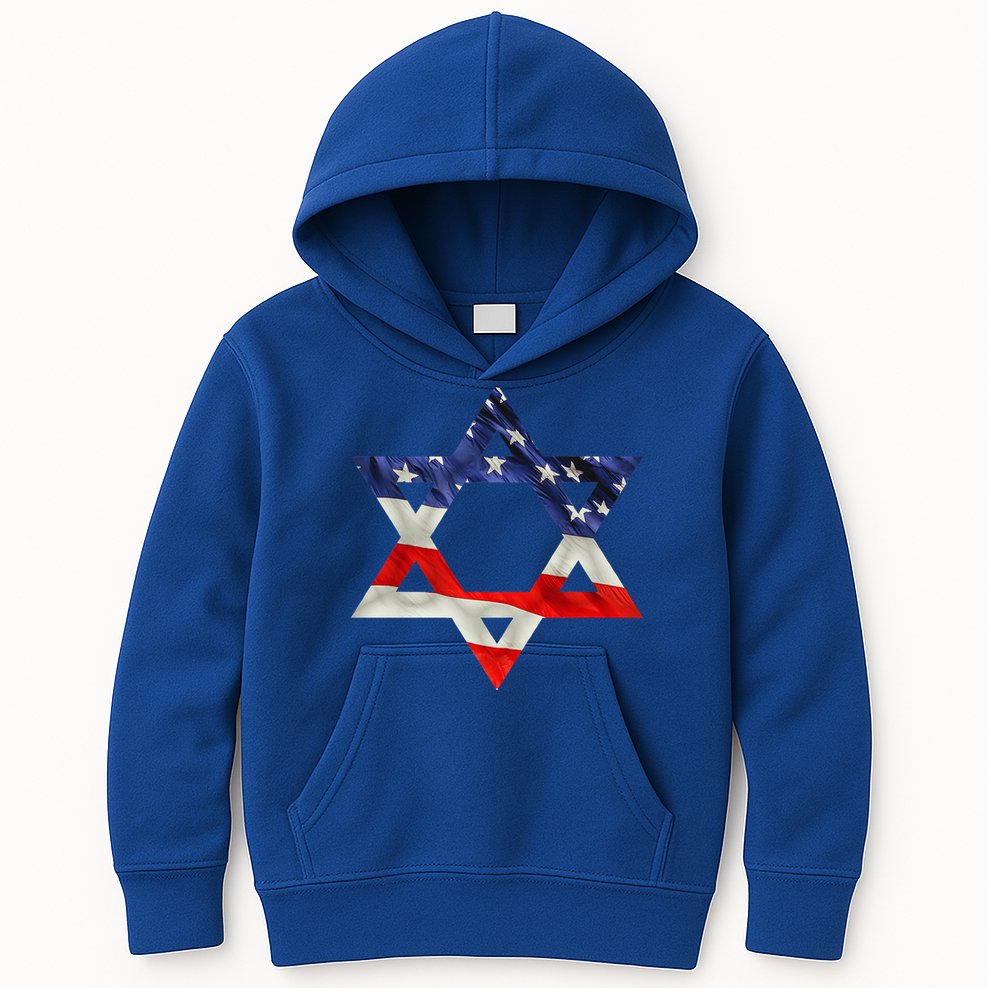 Star Of David American Flag Pro Israel Usa Israeli Jewish Kids Hoodie