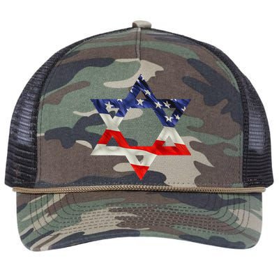 Star Of David American Flag Pro Israel Usa Israeli Jewish Retro Rope Trucker Hat Cap