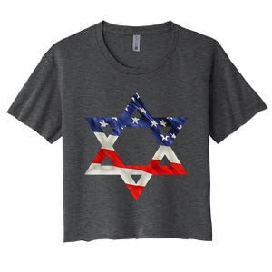 Star Of David American Flag Pro Israel Usa Israeli Jewish Women's Crop Top Tee