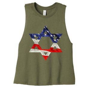 Star Of David American Flag Pro Israel Usa Israeli Jewish Women's Racerback Cropped Tank