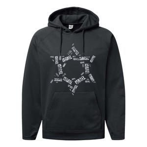 Star Of David Israel Jewish Israeli Flag Text Grunge Retro Performance Fleece Hoodie