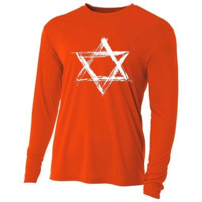 Star of David Pride Israel Jewish Israeli Flag Brush Stroke Cooling Performance Long Sleeve Crew