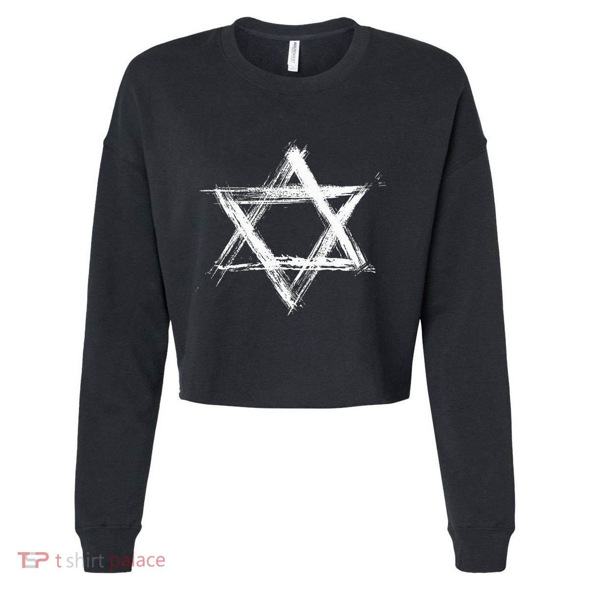 Star of David Pride Israel Jewish Israeli Flag Brush Stroke Cropped Pullover Crew