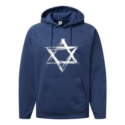 Star of David Pride Israel Jewish Israeli Flag Brush Stroke Performance Fleece Hoodie