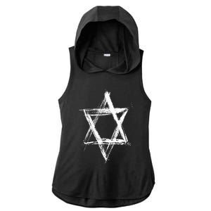 Star of David Pride Israel Jewish Israeli Flag Brush Stroke Ladies PosiCharge Tri-Blend Wicking Draft Hoodie Tank