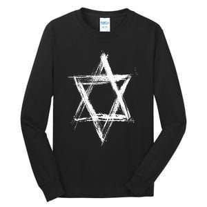 Star of David Pride Israel Jewish Israeli Flag Brush Stroke Tall Long Sleeve T-Shirt