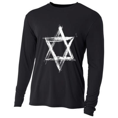 Star of David Pride Israel Jewish Israeli Flag Brush Stroke Cooling Performance Long Sleeve Crew