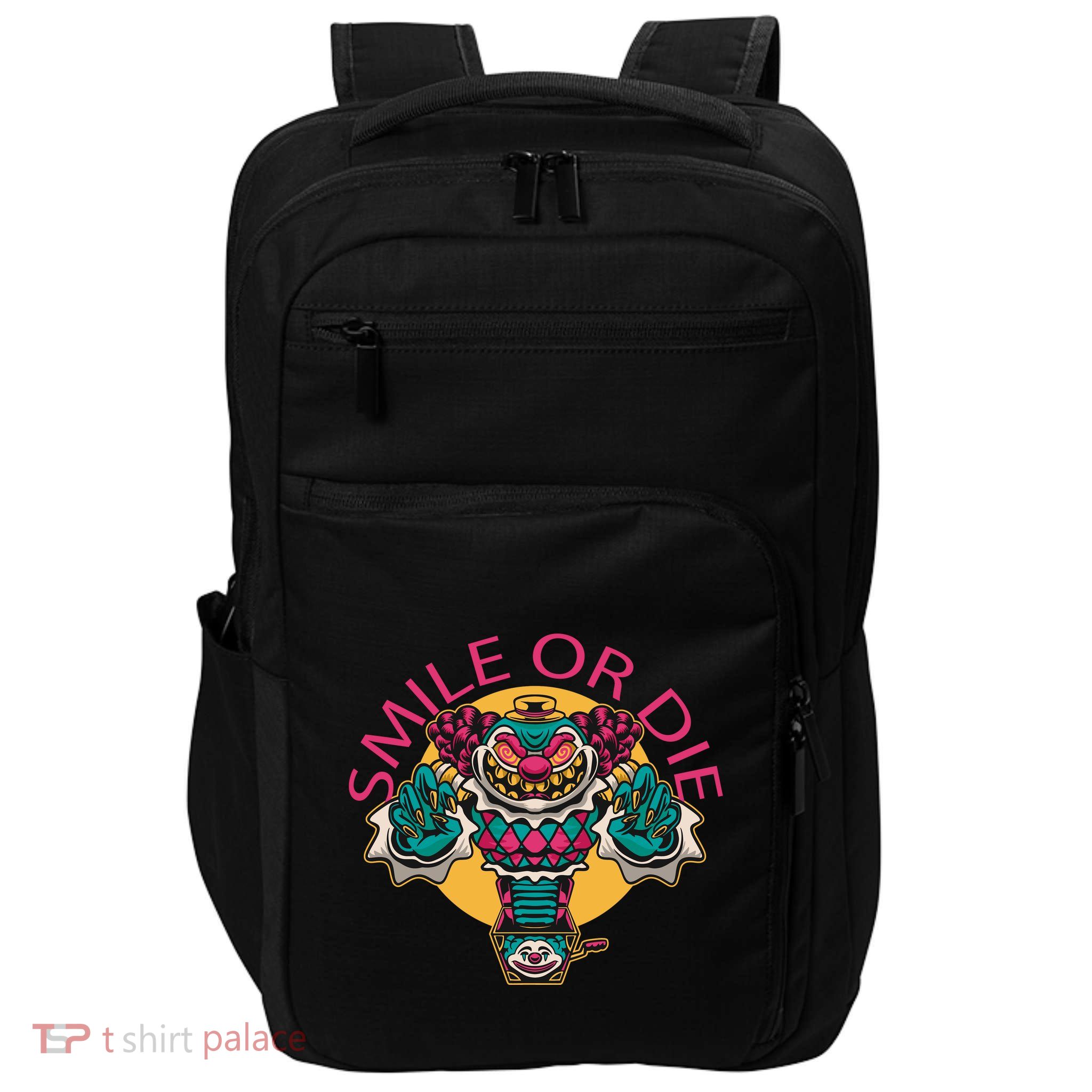 Smile Or Die Scary Clown Impact Tech Backpack