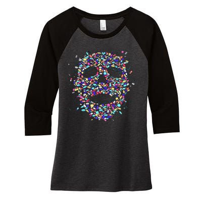 Skull On Drugs Women's Tri-Blend 3/4-Sleeve Raglan Shirt