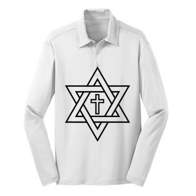 Star Of David With Cross A Gift Silk Touch Performance Long Sleeve Polo