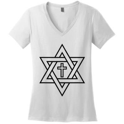Star Of David With Cross A Gift Women's V-Neck T-Shirt