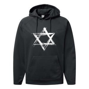 Star Of David Pride Israel Jewish Israeli Flag Brush Stroke Performance Fleece Hoodie