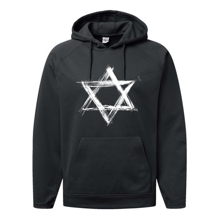 Star Of David Pride Israel Jewish Israeli Flag Brush Stroke Performance Fleece Hoodie