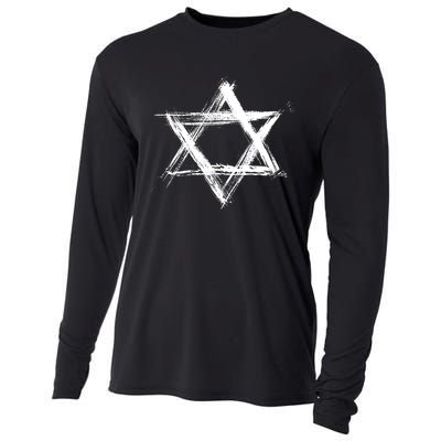 Star Of David Pride Israel Jewish Israeli Flag Brush Stroke Cooling Performance Long Sleeve Crew