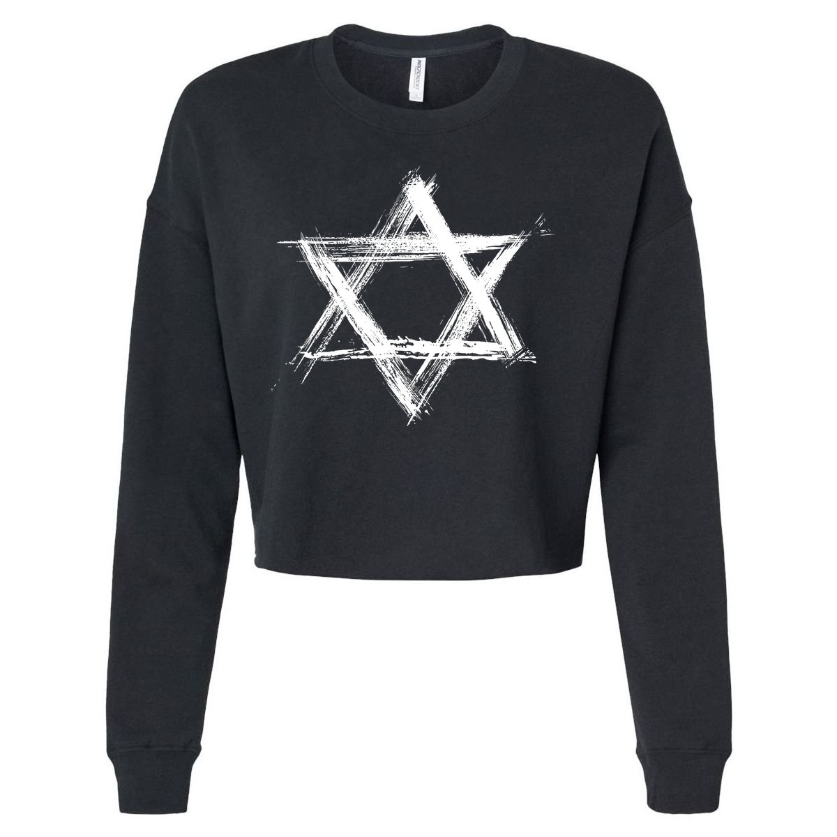 Star Of David Pride Israel Jewish Israeli Flag Brush Stroke Cropped Pullover Crew