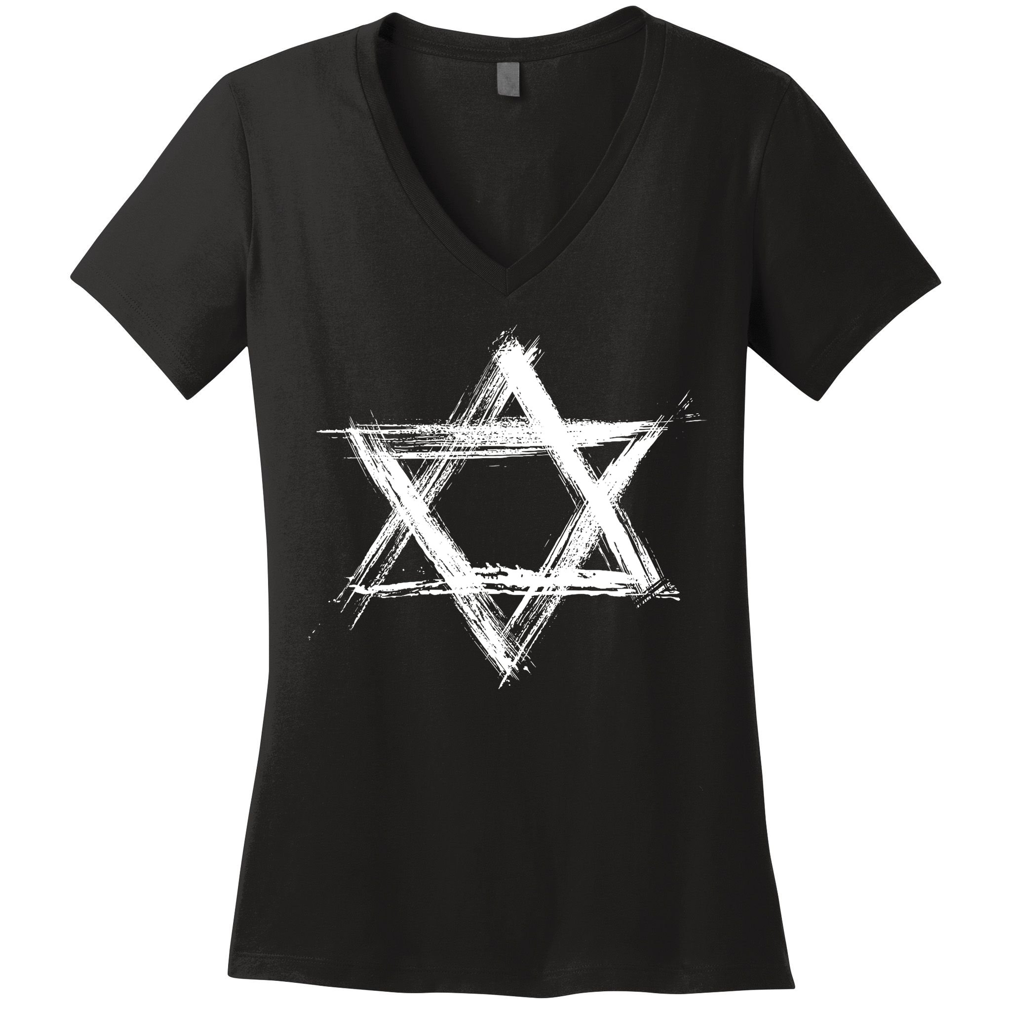 Star Of David Pride Israel Jewish Israeli Flag Brush Stroke Women's V-Neck T-Shirt
