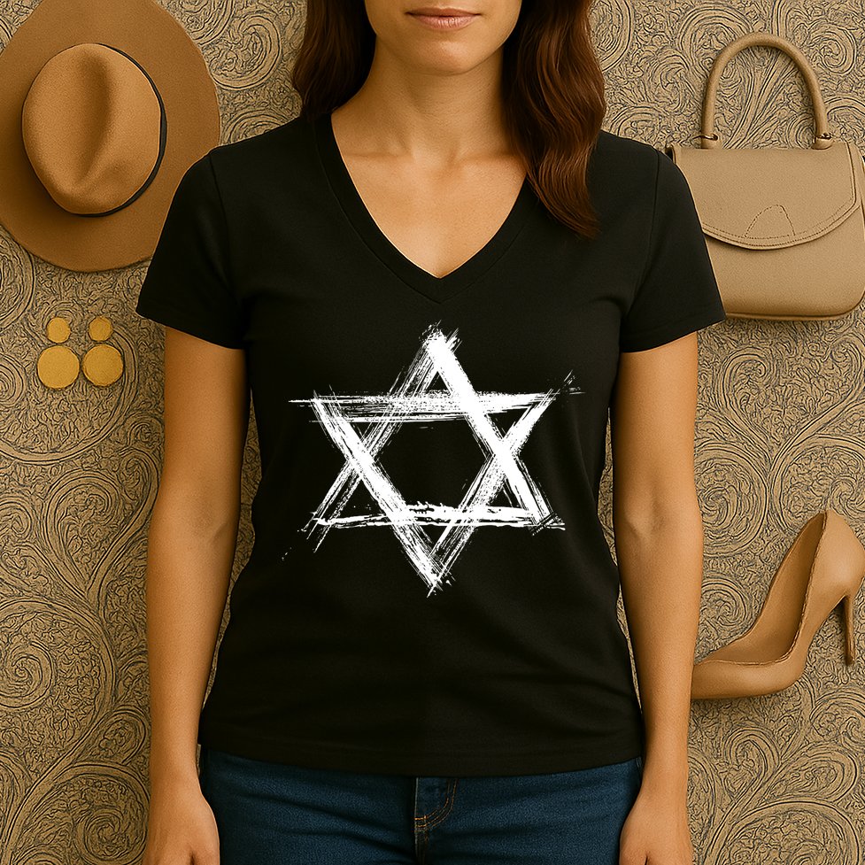 Star Of David Pride Israel Jewish Israeli Flag Brush Stroke Women's V-Neck T-Shirt
