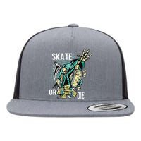 Skate or Die Skaters Skull Skeleton Skateboarding Flat Bill Trucker Hat