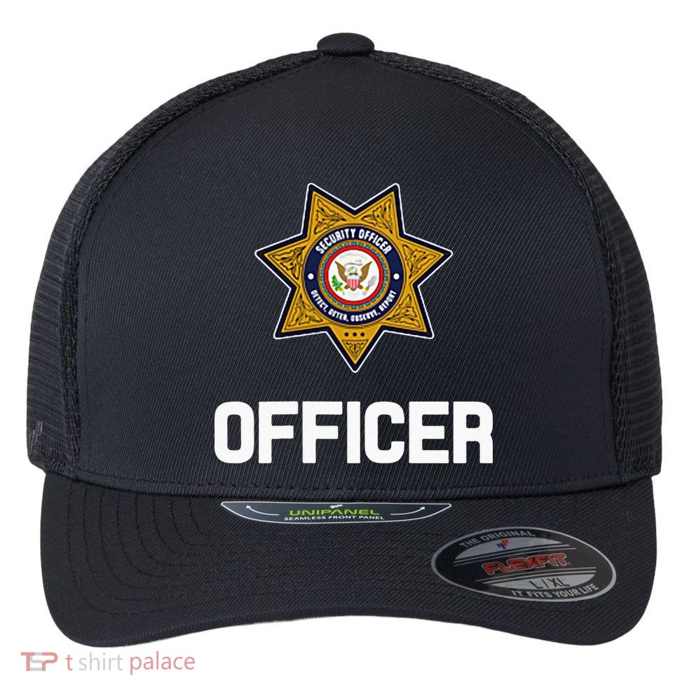Security Officer Enforcement Badge Police Guards Duty Flexfit Unipanel Trucker Cap