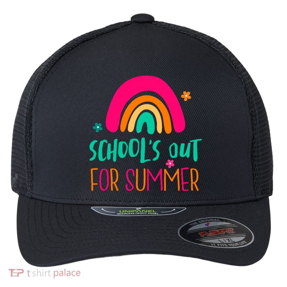 Schools Out For Summer Cute Rainbow Flexfit Unipanel Trucker Cap