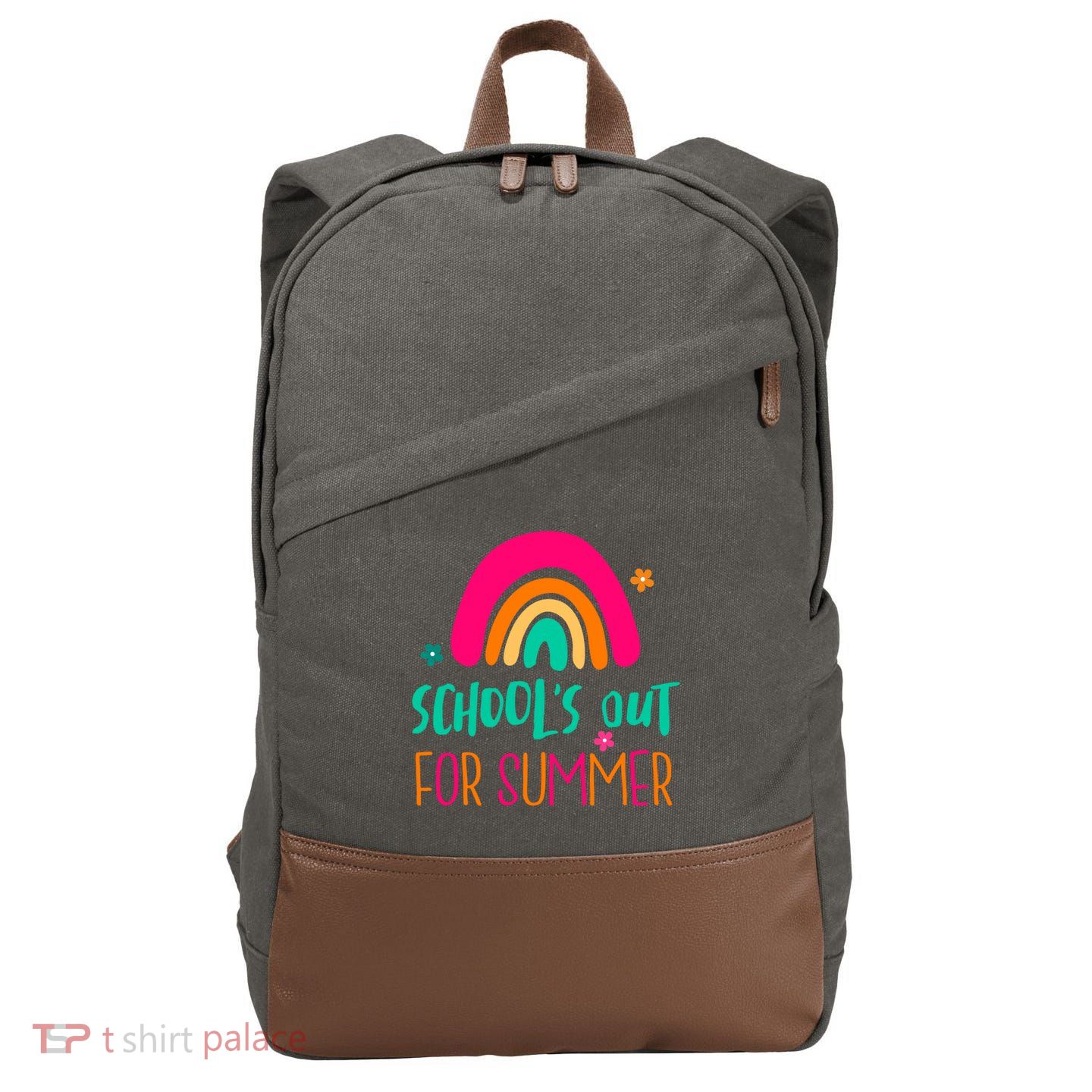 Schools Out For Summer Cute Rainbow Cotton Canvas Backpack