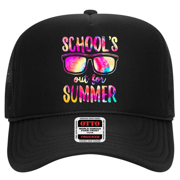 Schools Out For Summer Last Day Of School Teacher High Crown Mesh Back Trucker Hat