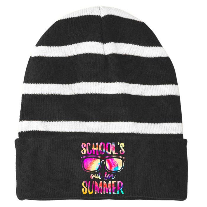 Schools Out For Summer Last Day Of School Teacher Striped Beanie with Solid Band