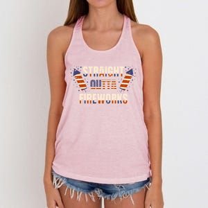 Straight Outta Fireworks Firecrackers 4th Of July Gift Women's Knotted Racerback Tank